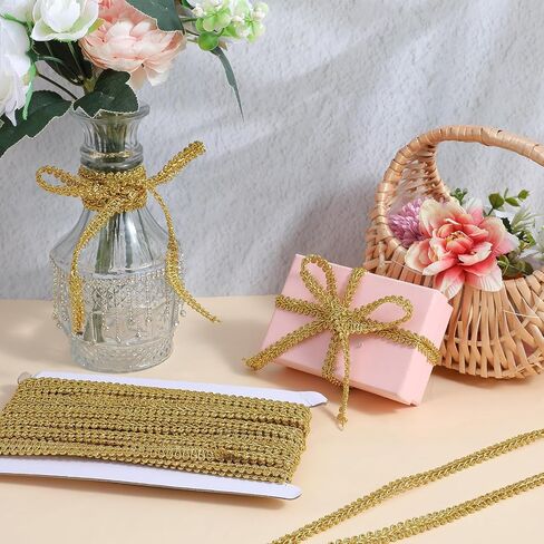 15 Yards Gold Trim for Sewing, 0.4 Inch Gold Braid Lace Trims Metallic Gimp Braided Ribbon Trim for Wedding Bridal Costume DIY Crafts Clothing Sewing in Saudi Arabia