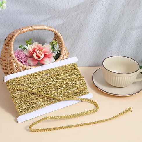 15 Yards Gold Trim for Sewing, 0.4 Inch Gold Braid Lace Trims Metallic Gimp Braided Ribbon Trim for Wedding Bridal Costume DIY Crafts Clothing Sewing in Saudi Arabia