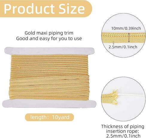 10 Yards 0.39 Inch Wide Golden Twisted Lip Cord Trim, Metalic Gold Cord-Edge Piping Trims Polyester Piping Bias Tape, Sewing Accessories for Dress Costume Home Textile Decoration in Saudi Arabia