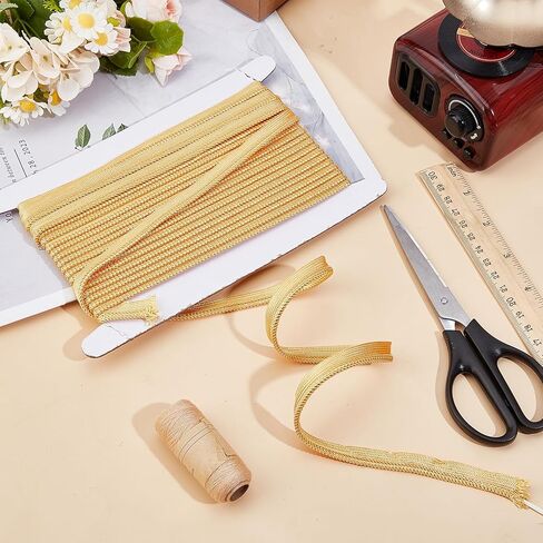 10 Yards 0.39 Inch Wide Golden Twisted Lip Cord Trim, Metalic Gold Cord-Edge Piping Trims Polyester Piping Bias Tape, Sewing Accessories for Dress Costume Home Textile Decoration in Saudi Arabia