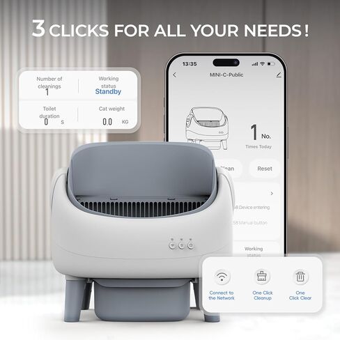 صندوق فضلات القطط الأوتوماتيكي المفتوح من الأعلى، صندوق فضلات التنظيف الذاتي مع التحكم في التطبيق، أجهزة استشعار السلامة، للقطط المتعددة in Kuwait