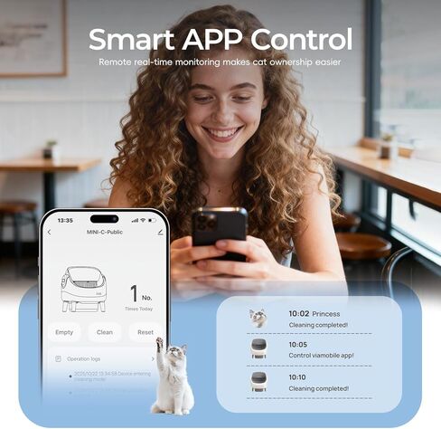 صندوق فضلات القطط الأوتوماتيكي المفتوح من الأعلى، صندوق فضلات التنظيف الذاتي مع التحكم في التطبيق، أجهزة استشعار السلامة، للقطط المتعددة in Kuwait