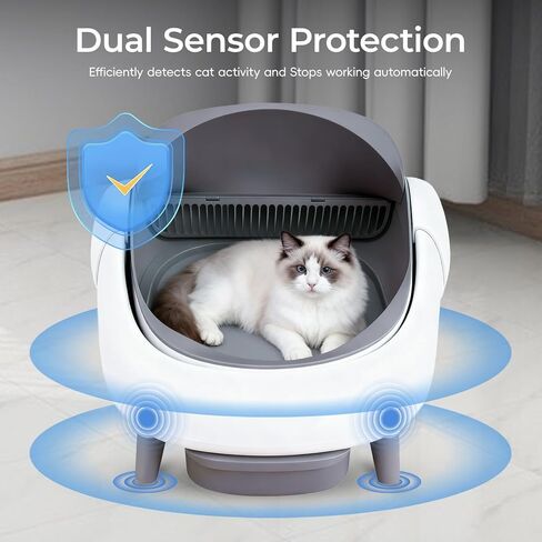 صندوق فضلات القطط الأوتوماتيكي المفتوح من الأعلى، صندوق فضلات التنظيف الذاتي مع التحكم في التطبيق، أجهزة استشعار السلامة، للقطط المتعددة in Kuwait