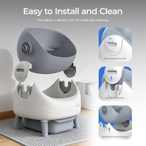 صندوق فضلات القطط الأوتوماتيكي المفتوح من الأعلى، صندوق فضلات التنظيف الذاتي مع التحكم في التطبيق، أجهزة استشعار السلامة، للقطط المتعددة in Kuwait