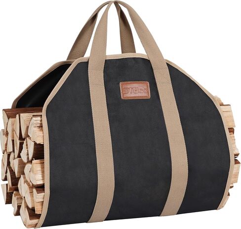 Waxed Canvas Firewood Log Carrier, Heavy Duty Sturdy Large Log Tote Bag for Fire Wood, Firepit Outdoor Camping, BBQ, Fireplace, Wood Stove Accessories,Brown in Saudi Arabia