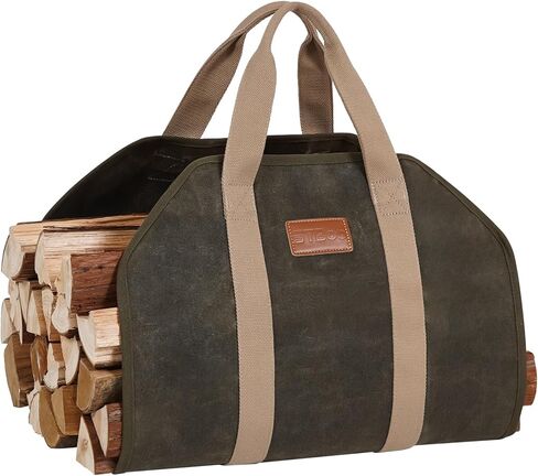 Waxed Canvas Firewood Log Carrier, Heavy Duty Sturdy Large Log Tote Bag for Fire Wood, Firepit Outdoor Camping, BBQ, Fireplace, Wood Stove Accessories,Brown in Saudi Arabia