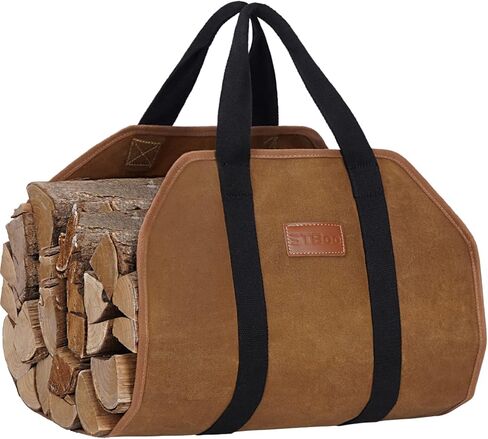 Waxed Canvas Firewood Log Carrier, Heavy Duty Sturdy Large Log Tote Bag for Fire Wood, Firepit Outdoor Camping, BBQ, Fireplace, Wood Stove Accessories,Brown in Saudi Arabia