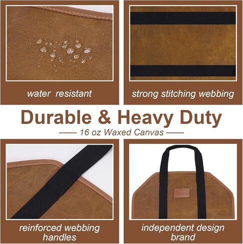 Waxed Canvas Firewood Log Carrier, Heavy Duty Sturdy Large Log Tote Bag for Fire Wood, Firepit Outdoor Camping, BBQ, Fireplace, Wood Stove Accessories,Brown in Saudi Arabia