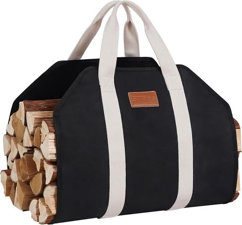 Waxed Canvas Firewood Log Carrier, Heavy Duty Sturdy Large Log Tote Bag for Fire Wood, Firepit Outdoor Camping, BBQ, Fireplace, Wood Stove Accessories,Brown in Saudi Arabia