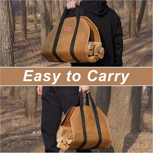 Waxed Canvas Firewood Log Carrier, Heavy Duty Sturdy Large Log Tote Bag for Fire Wood, Firepit Outdoor Camping, BBQ, Fireplace, Wood Stove Accessories,Brown in Saudi Arabia