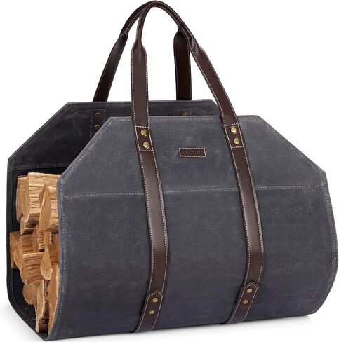 Log Carrier|Waxed Canvas Log Holder|Firewood Carrier Tote Bag|Fireplace Wood Stove Accessories-Grey in Kuwait