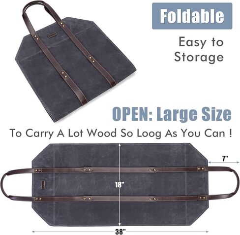 Log Carrier|Waxed Canvas Log Holder|Firewood Carrier Tote Bag|Fireplace Wood Stove Accessories-Grey in Kuwait