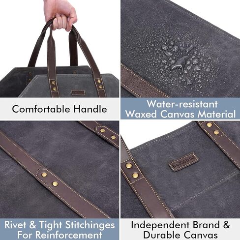 Log Carrier|Waxed Canvas Log Holder|Firewood Carrier Tote Bag|Fireplace Wood Stove Accessories-Grey in Kuwait