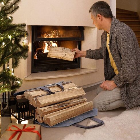 Log Carrier|Waxed Canvas Log Holder|Firewood Carrier Tote Bag|Fireplace Wood Stove Accessories-Grey in Kuwait