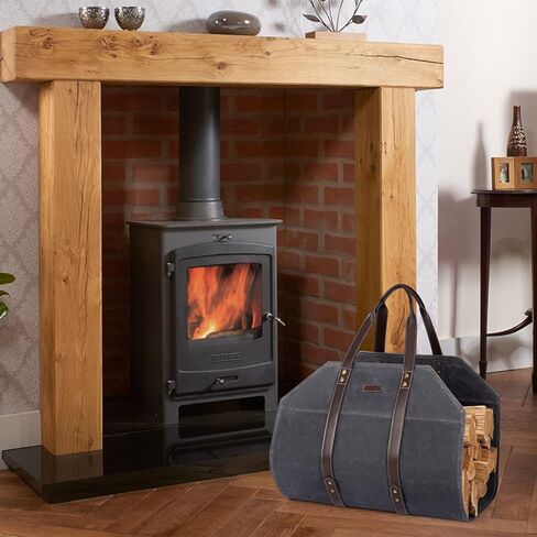 Log Carrier|Waxed Canvas Log Holder|Firewood Carrier Tote Bag|Fireplace Wood Stove Accessories-Grey in Kuwait