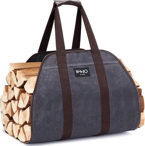 Log Carrier|Waxed Canvas Log Holder|Firewood Carrier Tote Bag|Fireplace Wood Stove Accessories-Grey in Kuwait
