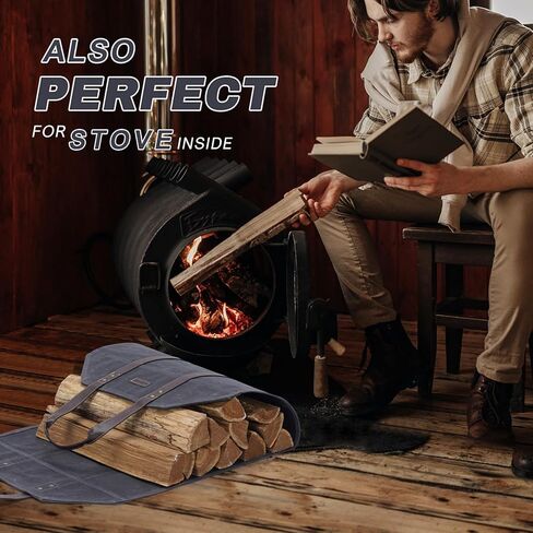 Log Carrier|Waxed Canvas Log Holder|Firewood Carrier Tote Bag|Fireplace Wood Stove Accessories-Grey in Kuwait