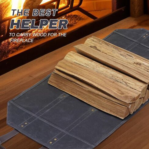 Log Carrier|Waxed Canvas Log Holder|Firewood Carrier Tote Bag|Fireplace Wood Stove Accessories-Grey in Kuwait