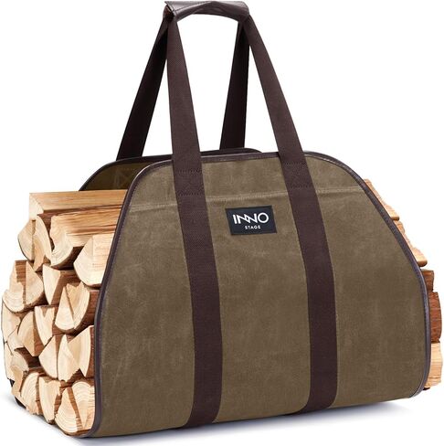 Log Carrier|Waxed Canvas Log Holder|Firewood Carrier Tote Bag|Fireplace Wood Stove Accessories-Grey in Kuwait