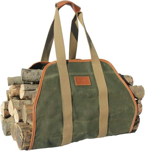 Log Carrier|Waxed Canvas Log Holder|Firewood Carrier Tote Bag|Fireplace Wood Stove Accessories-Grey in Kuwait