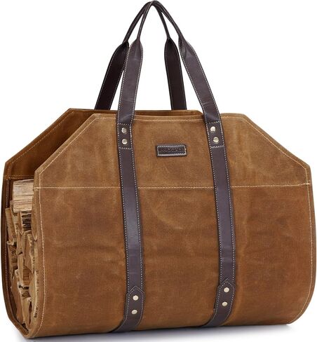 Log Carrier|Waxed Canvas Log Holder|Firewood Carrier Tote Bag|Fireplace Wood Stove Accessories-Grey in Kuwait