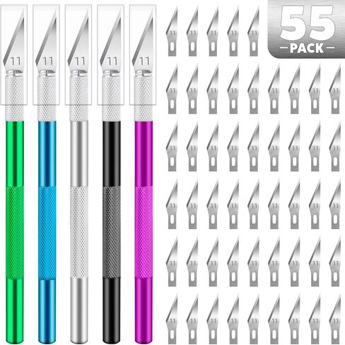 مجموعة سكاكين Exacto مكونة من 55 قطعة، وسكين حرفية مكونة من 5 قطع و50 شفرة SK5 إضافية، وسكين هواية للمصغرات، وسكين احترافي دقيق للحرف اليدوية، وسكاكين دقيقة للحرف اليدوية in Kuwait