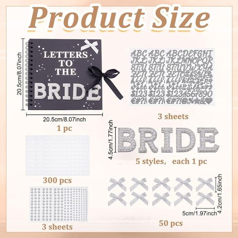 ORIGACH 8 x 8 Inch Letters to The Bride Scrapbook Wedding Photo Album Scrapbook DIY Memory Book with Pearl Stickers, Rhinestone Letters, Bows, Dots for Wedding and Anniversary Family (Black) in Saudi Arabia