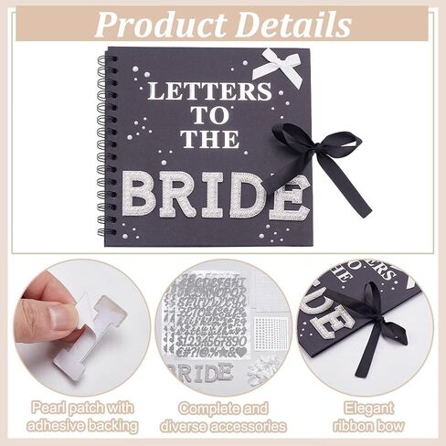 ORIGACH 8 x 8 Inch Letters to The Bride Scrapbook Wedding Photo Album Scrapbook DIY Memory Book with Pearl Stickers, Rhinestone Letters, Bows, Dots for Wedding and Anniversary Family (Black) in Saudi Arabia