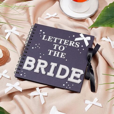 ORIGACH 8 x 8 Inch Letters to The Bride Scrapbook Wedding Photo Album Scrapbook DIY Memory Book with Pearl Stickers, Rhinestone Letters, Bows, Dots for Wedding and Anniversary Family (Black) in Saudi Arabia