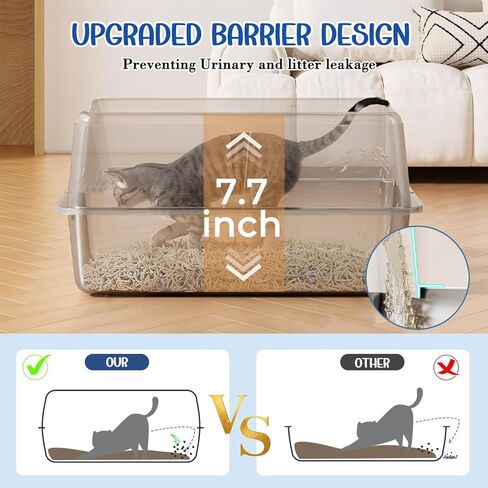 Stainless Steel Cat Litter Box with Lid, High Wall Kitty Litter Box for Small Cats, Metal Kitty Litter Box, Non-Sticky, Anti-Leakage, Easy Cleaning, Include Cat Mat and Scoop, 17.2"x13.2"x7.7" in Saudi Arabia