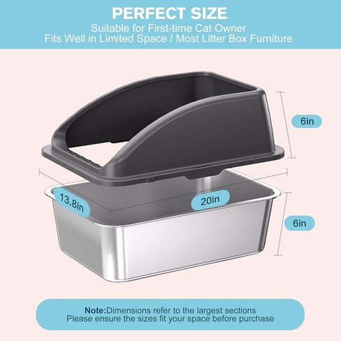 صندوق فضلات القطط من الفولاذ المقاوم للصدأ مكون من قطعتين، صندوق فضلات كبير بجوانب عالية للقطط الصغيرة المتعددة والقطط الصغيرة وصناديق فضلات القطط المعدنية مع غطاء مضاد للتسرب، غير لاصق، عديم الرائحة، سهل التنظيف، مغرفة متضمنة in Kuwait