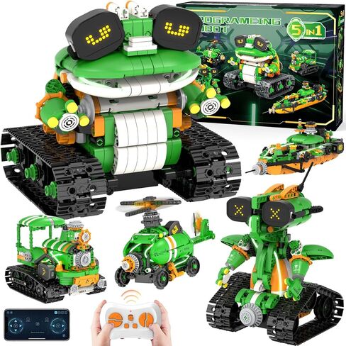 STEM Robot Building Toys for Kids 6-12, 5in1 App & Remote Control STEM Tractor Frog Robot Building Kits, 732PCS DIY Educational Construction Building Block Set for Kid, Erector Set Gift for Boys Girls in Kuwait