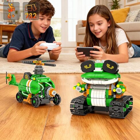 STEM Robot Building Toys for Kids 6-12, 5in1 App & Remote Control STEM Tractor Frog Robot Building Kits, 732PCS DIY Educational Construction Building Block Set for Kid, Erector Set Gift for Boys Girls in Kuwait