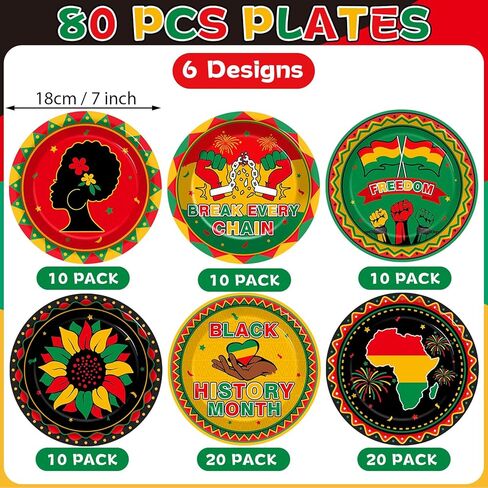 80Pcs Black History Month Birthday Paper Plates African Freedom Party Supplies 7Inch Black History Tableware African Pride Dessert Plate Disposable Dinnerware Decorations for Juneteenth Party Supplies in Saudi Arabia