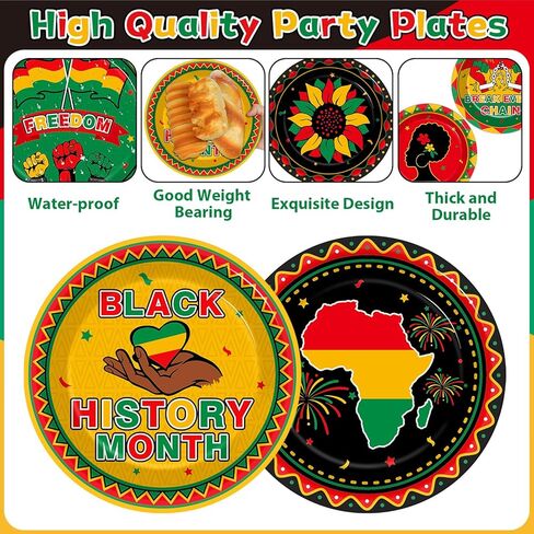 80Pcs Black History Month Birthday Paper Plates African Freedom Party Supplies 7Inch Black History Tableware African Pride Dessert Plate Disposable Dinnerware Decorations for Juneteenth Party Supplies in Saudi Arabia