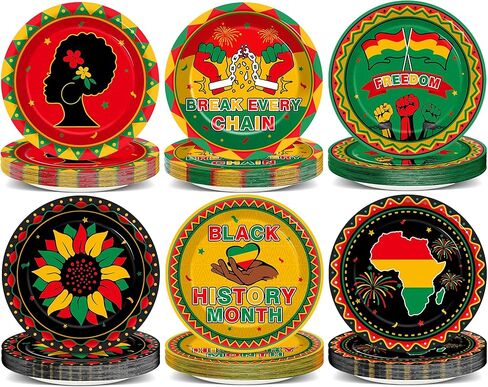 80Pcs Black History Month Birthday Paper Plates African Freedom Party Supplies 7Inch Black History Tableware African Pride Dessert Plate Disposable Dinnerware Decorations for Juneteenth Party Supplies in Saudi Arabia