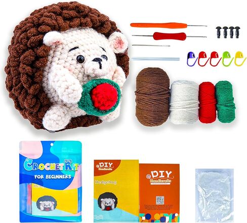 Yowamho Crochet Kit for Beginners, Crocheting Kits for Adults and Kids with Step-by-Step Video Tutorials, DIY Knitting Supplies, Crochet Starter Hook Set with Accessories, Hedgehog in Saudi Arabia