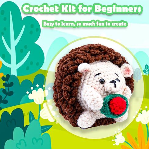 Yowamho Crochet Kit for Beginners, Crocheting Kits for Adults and Kids with Step-by-Step Video Tutorials, DIY Knitting Supplies, Crochet Starter Hook Set with Accessories, Hedgehog in Saudi Arabia