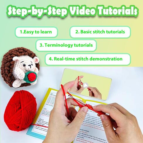 Yowamho Crochet Kit for Beginners, Crocheting Kits for Adults and Kids with Step-by-Step Video Tutorials, DIY Knitting Supplies, Crochet Starter Hook Set with Accessories, Hedgehog in Saudi Arabia
