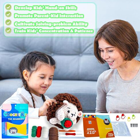 Yowamho Crochet Kit for Beginners, Crocheting Kits for Adults and Kids with Step-by-Step Video Tutorials, DIY Knitting Supplies, Crochet Starter Hook Set with Accessories, Hedgehog in Saudi Arabia
