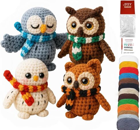 GUOXIAOER 6Pcs Crochet Kit for Beginners, DIY Craft for Adults, Great Gife for Crochet Lovers, Crocheting Animal Kits with Step by Step Videos,Yarn,Crochet Hook,Birthday, Holiday Gift (Crochet A) in Saudi Arabia