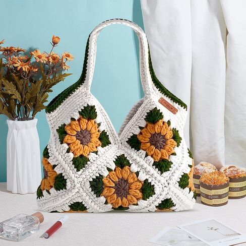 FREEBLOSS Crochet Sunflower Tote Bag Kit Beginners Crochet Kit for Adults with Step-by-Step Video Tutorials Knitting Handbag Set in Saudi Arabia