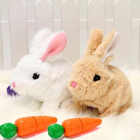 Easter Bunny Toy, Rabbit Interactive Hopping Electronic Pet Plush Bunny Toy with Sounds and Movements Animated Walking Wiggle Ears Twitch Nose (Brown+White) in Saudi Arabia