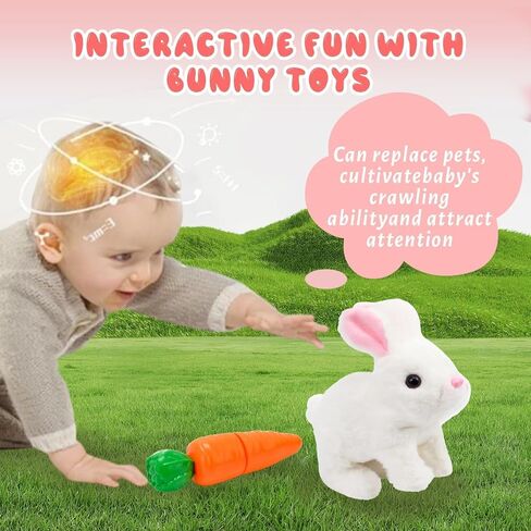 Easter Bunny Toy, Rabbit Interactive Hopping Electronic Pet Plush Bunny Toy with Sounds and Movements Animated Walking Wiggle Ears Twitch Nose (Brown+White) in Saudi Arabia