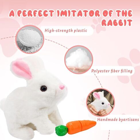 Easter Bunny Toy, Rabbit Interactive Hopping Electronic Pet Plush Bunny Toy with Sounds and Movements Animated Walking Wiggle Ears Twitch Nose (Brown+White) in Saudi Arabia