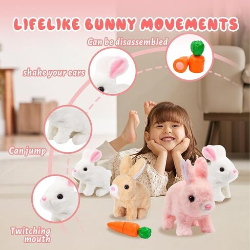 Easter Bunny Toy, Rabbit Interactive Hopping Electronic Pet Plush Bunny Toy with Sounds and Movements Animated Walking Wiggle Ears Twitch Nose (Brown+White) in Saudi Arabia