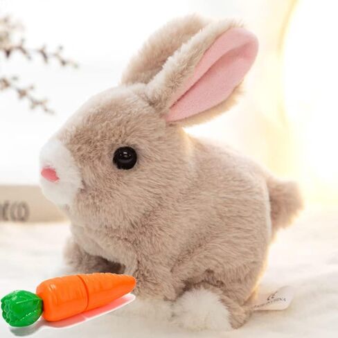 Easter Bunny Toy, Rabbit Interactive Hopping Electronic Pet Plush Bunny Toy with Sounds and Movements Animated Walking Wiggle Ears Twitch Nose (Brown+White) in Saudi Arabia