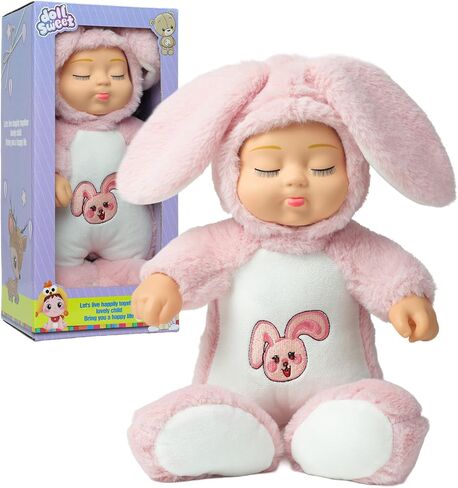 دمية حيوانات قطيفة تغني تفاعلية، دمية طفل حديث الولادة مقاس 14 بوصة، لعبة قطيفة ناعمة مع صندوق موسيقى بوظيفة الغناء التفاعلي، قبعة دمية طفل قابلة للإزالة. دمية نوم مناسبة للأطفال الصغار. in Kuwait