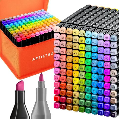 Alcohol Dual Tip Markers Set of 120 with No Bleed Ink, Bonus Case and Vibrant Fade-Resistant Colors, Art Supplies for Sketching, Manga, Drawing, Adult Coloring Books, Card Making (Fine & Chisel) in Saudi Arabia