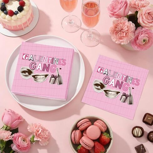 Nuogo 50 جهاز كمبيوتر شخصى Galentines Gang Napkins 6.5 × 6.5 بوصة Galentines Day ديكورات عيد الحب الوردي كوكتيل المناديل للسيدات عيد الحب حزب تفضل الجدول ديكور صور الدعائم in Kuwait